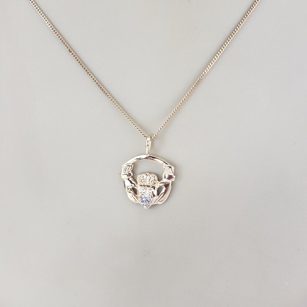 10K Yellow Gold Diamond Claddagh Pendant #23361 - Picture 6 of 6